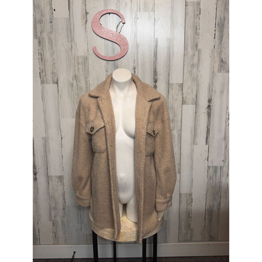 Bagatelle Women Sherpa Teddy Jacket Tan Oversized Shacket Coat Size S